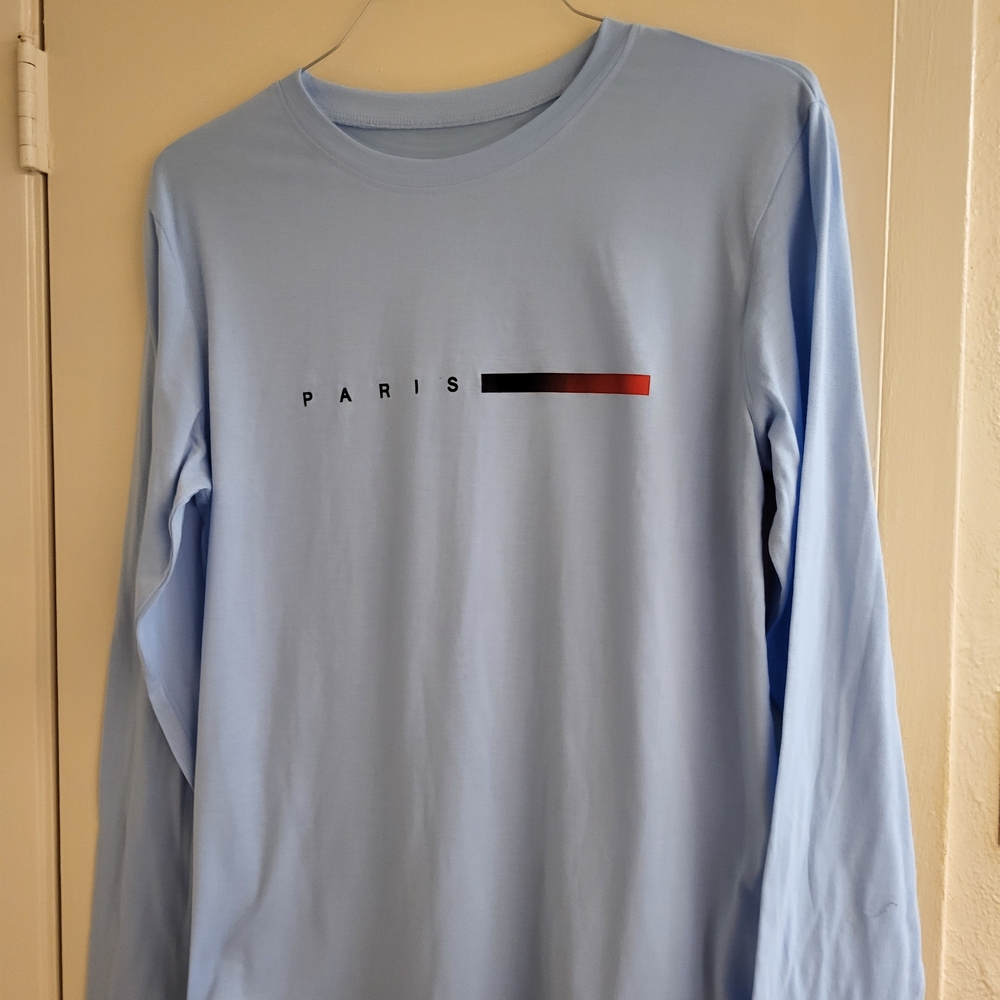 Light Blue Long Sleeve Shirt with Paris Design